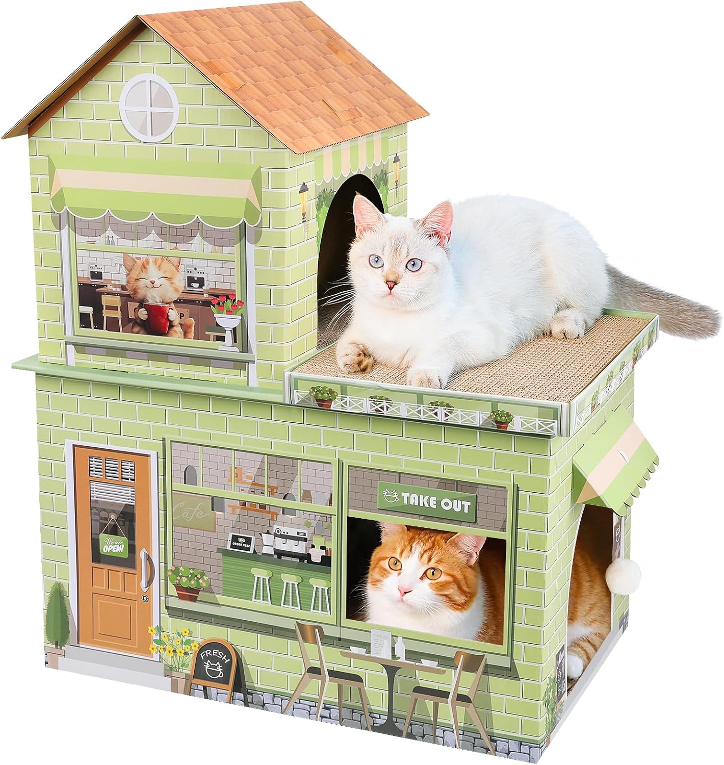 Cardboard Cat Houses for Indoor Cats - Fun Cafe Themed Hideout