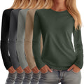Huukeay 5 Pack Women's Crew Neck Long Sleeve Shirts - Comfortable