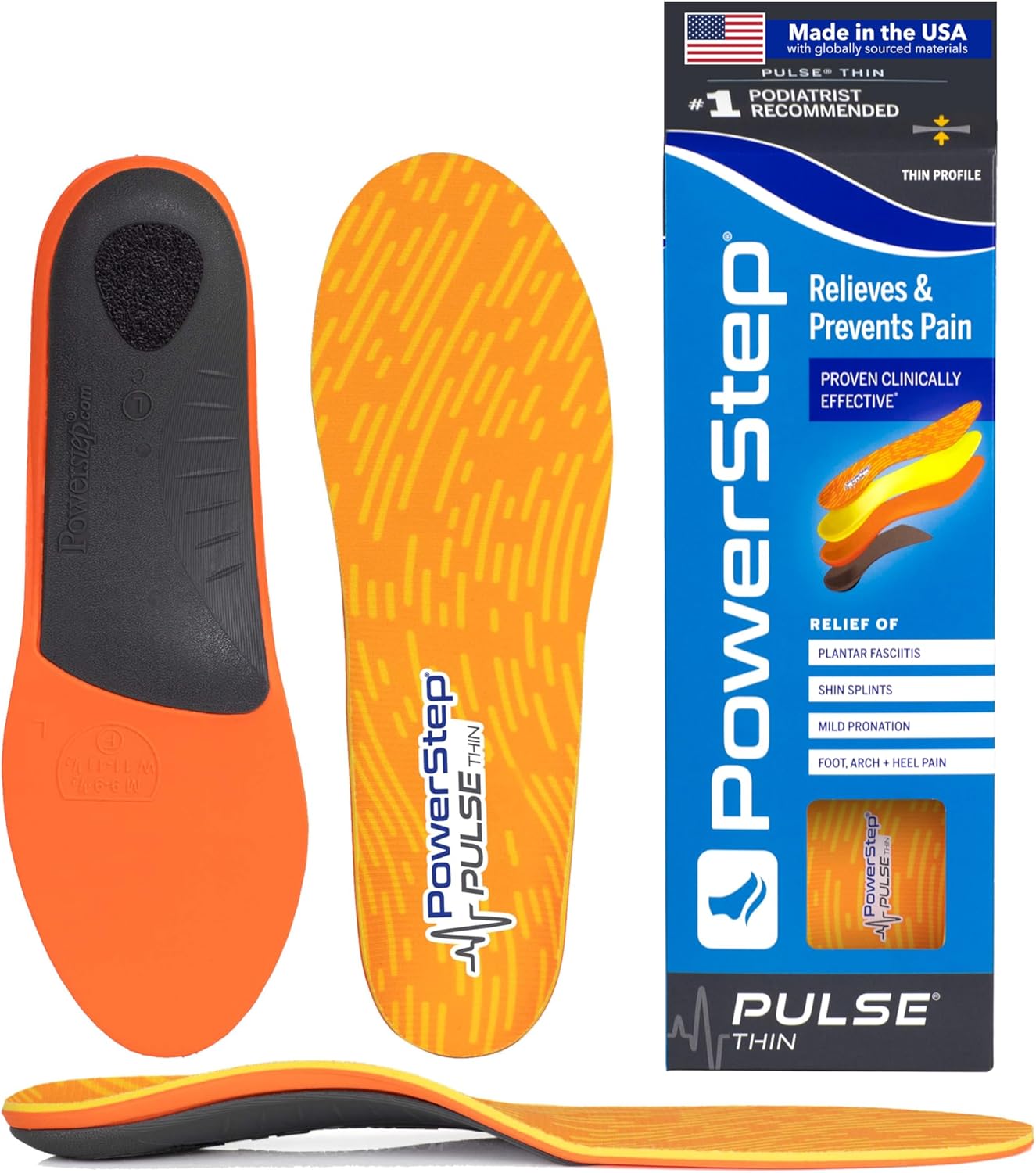 PowerStep Pulse Thin Orthotics for Pain Relief and Support