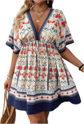 Floerns Women's Plus Size Wrap V Neck Ruffle Hem A Line Dress