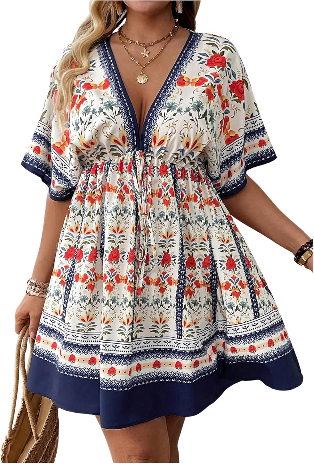 Floerns Women's Plus Size A Line Short Dress for Summer Fun