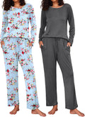 Ekouaer 2 Pack Women's Pajama Set - Soft Long Sleeve Loungewear