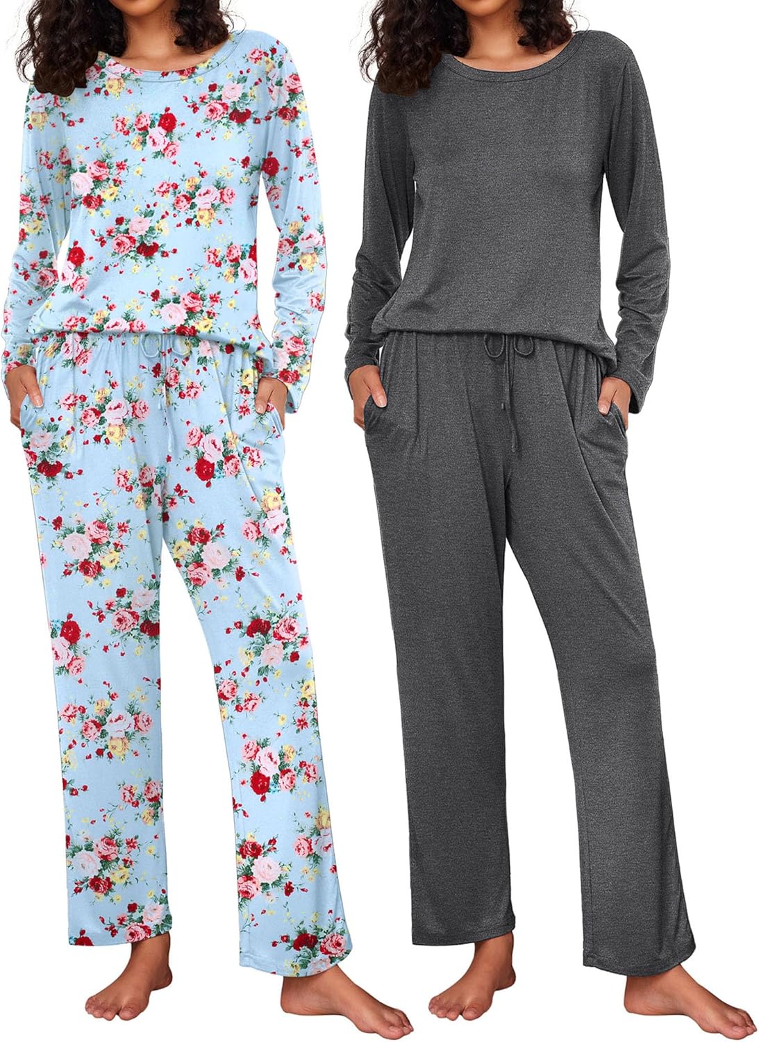 Ekouaer Women's Pajama Set Soft Long Sleeve Sleepwear with Pockets