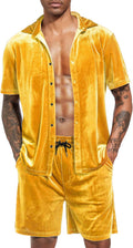 Men Velvet Short Sleeve 2-Piece Summer Tracksuit - Casual Set