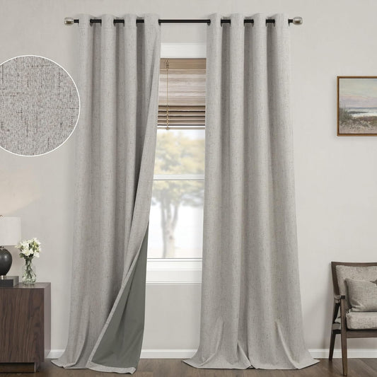 Mrs.Naturall Taupe Grommet Linen Blackout Curtains for Home