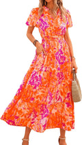 Summer Maxi Dresses for Women V Neck Puff Sleeve - Flowy Boho Dress is
