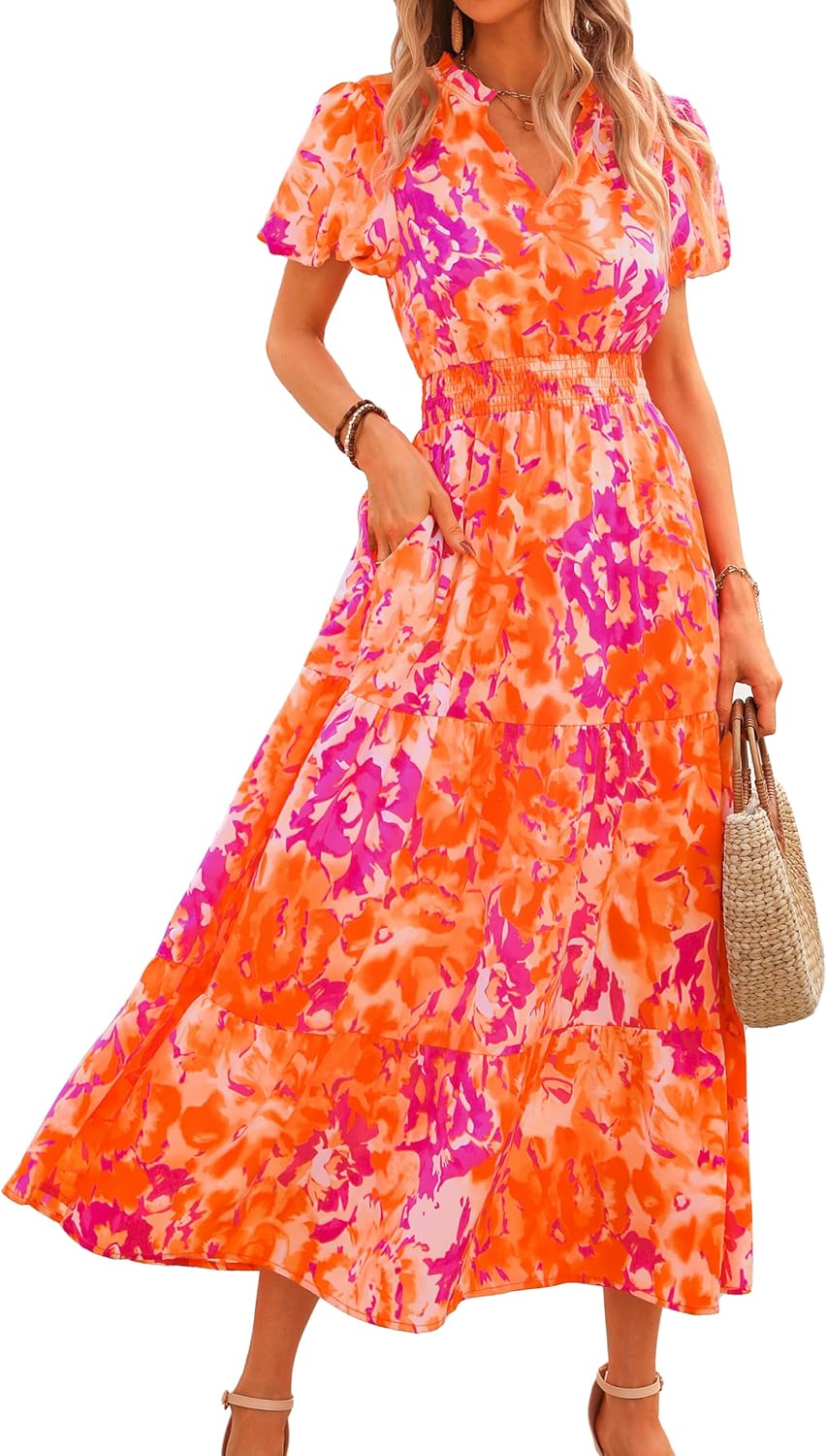 Floral Summer Maxi Dresses for Women 2025 Casual V Neck