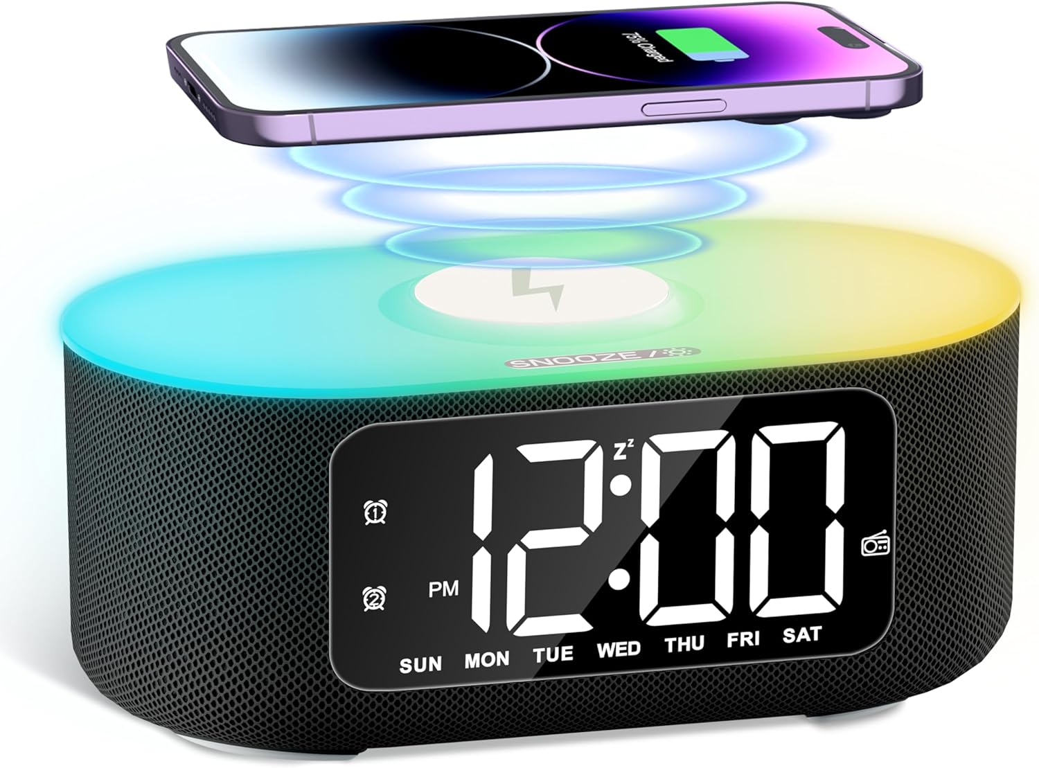JALL Fabric Alarm Clock with Bluetooth Speaker and Nightlight