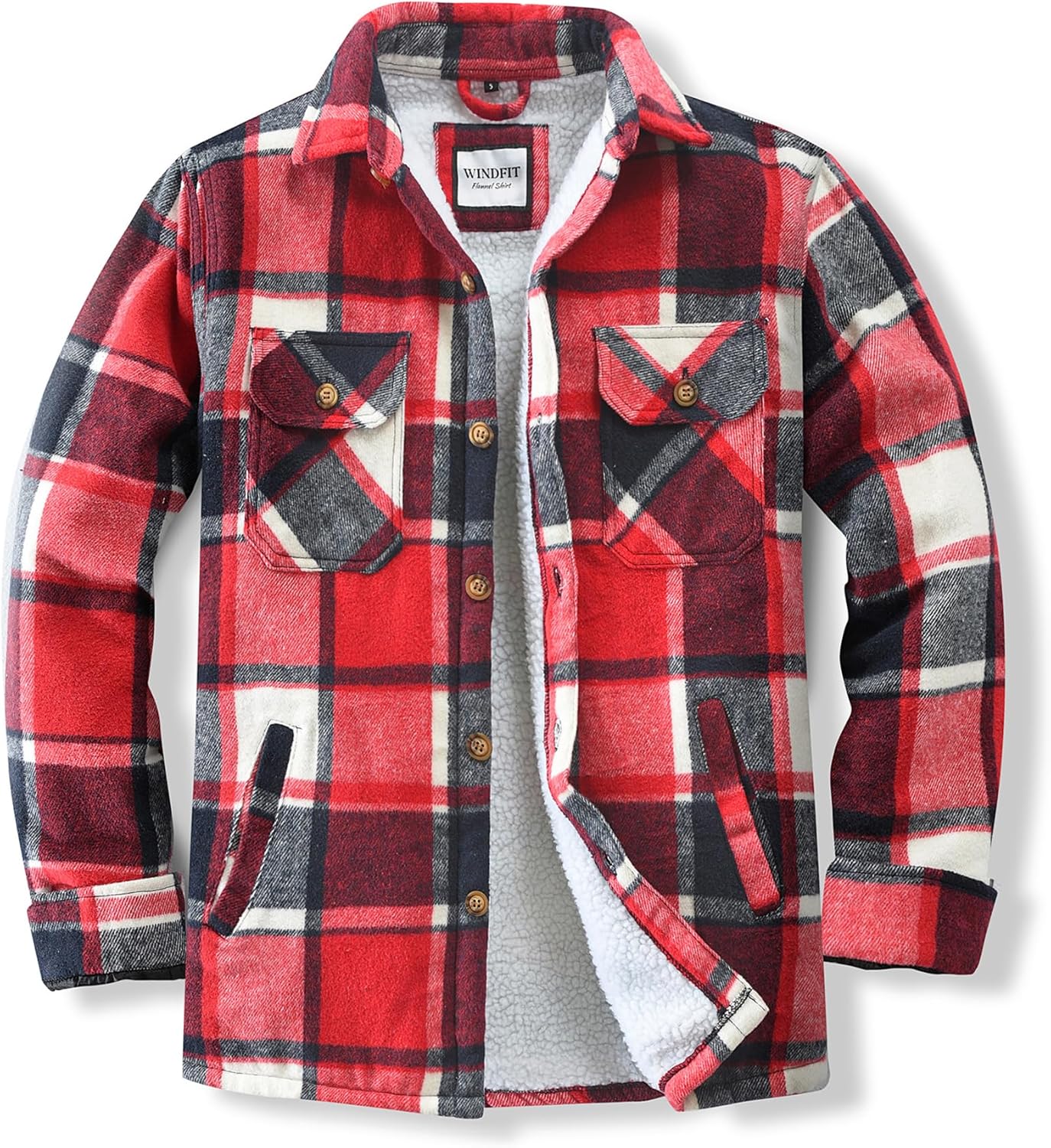 Men's Cotton Sherpa Lined Flannel Shirt Jacket for Outdoor Use