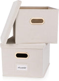 Collapsible Linen File Organizer Box Set of 2 - Ivory Portable Filing