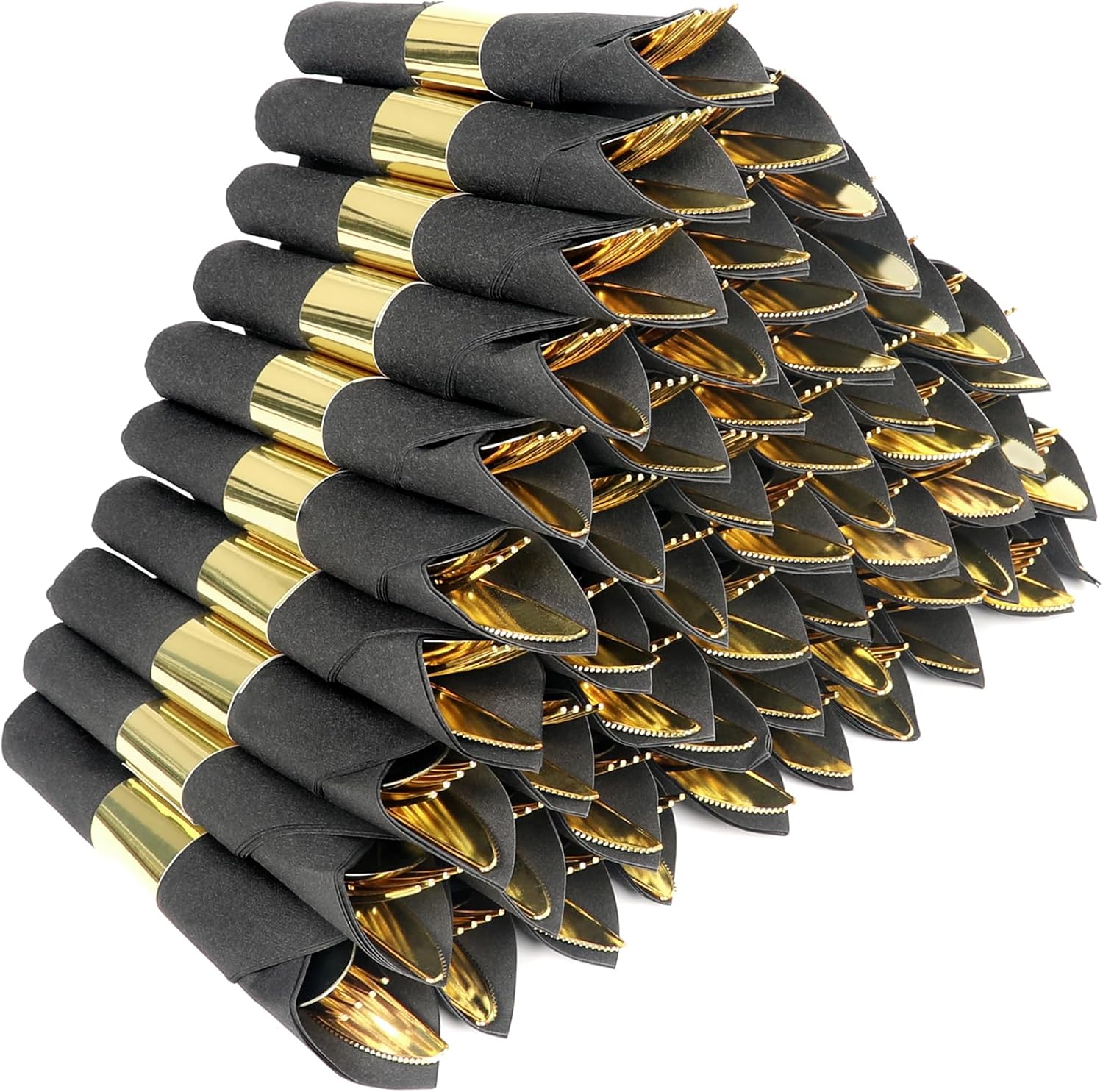 100 Pack Pre Rolled Gold Plastic Silverware Set for Events