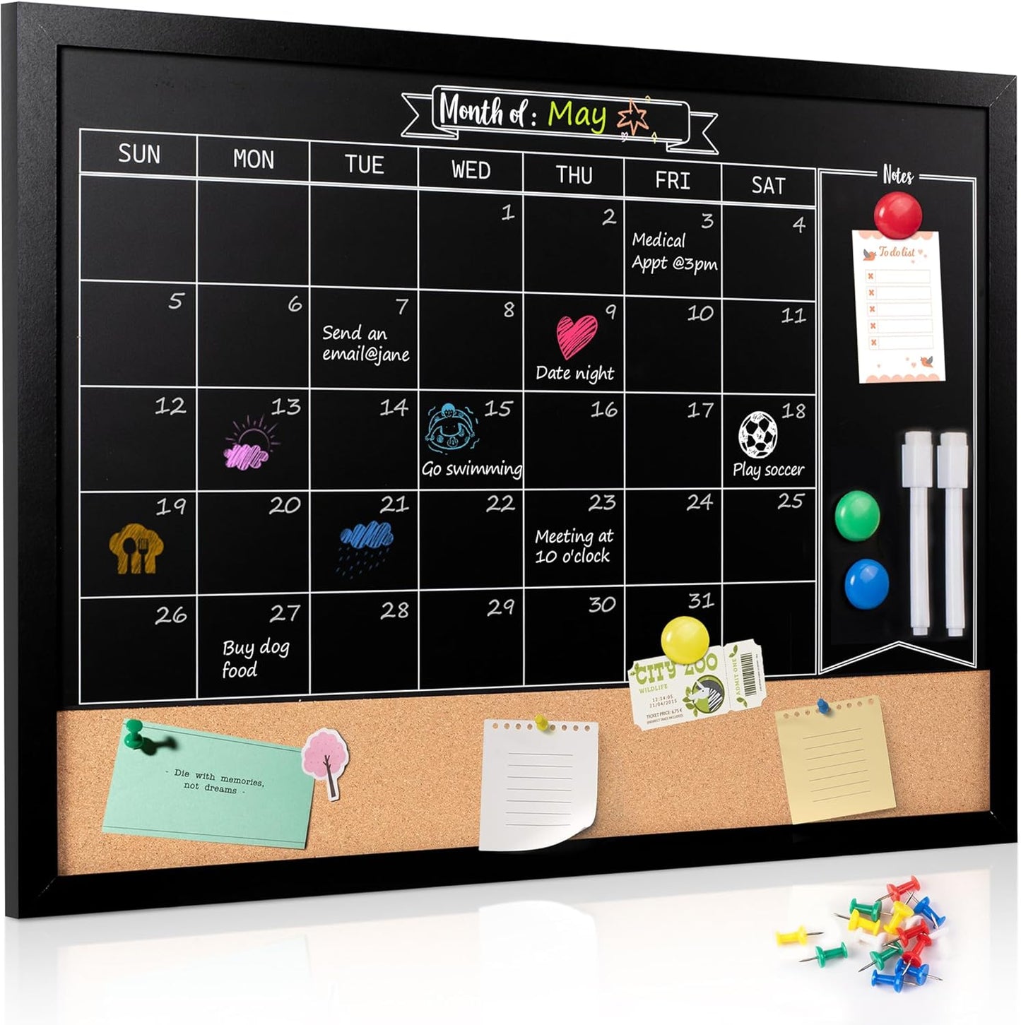 Board2by Monthly Chalkboard Calendar & Cork Board Combo for Wall