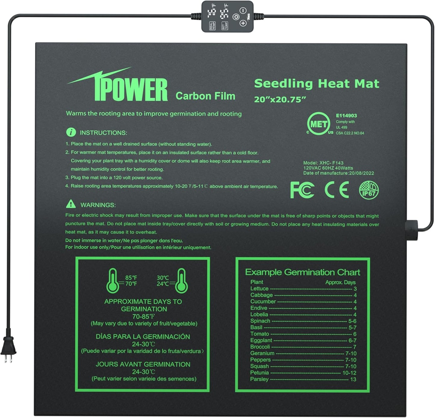 iPower Seedling Heat Mat with Dual Digital Temperature Control