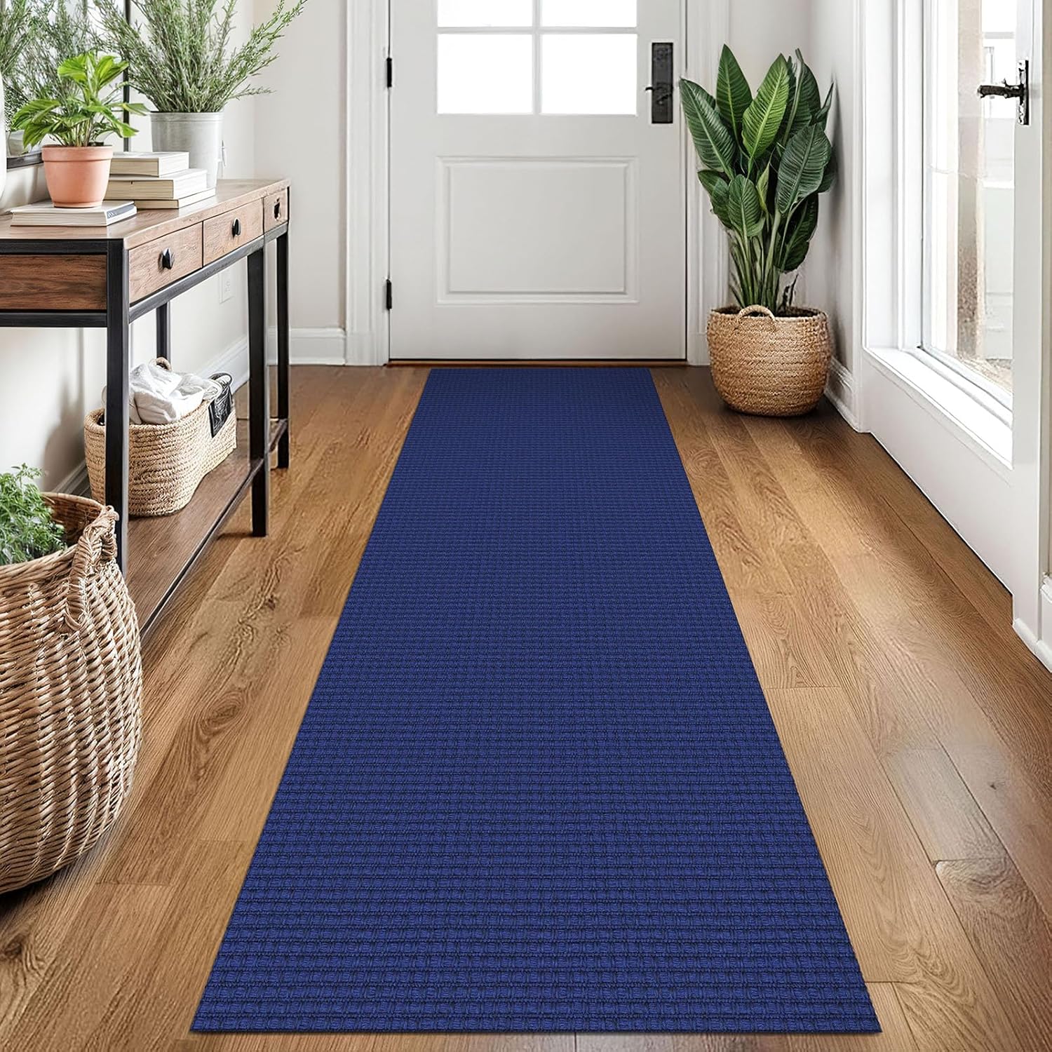 Woven Runner Rug 2x7 Ft Non Slip Rubber Backed for Hallways