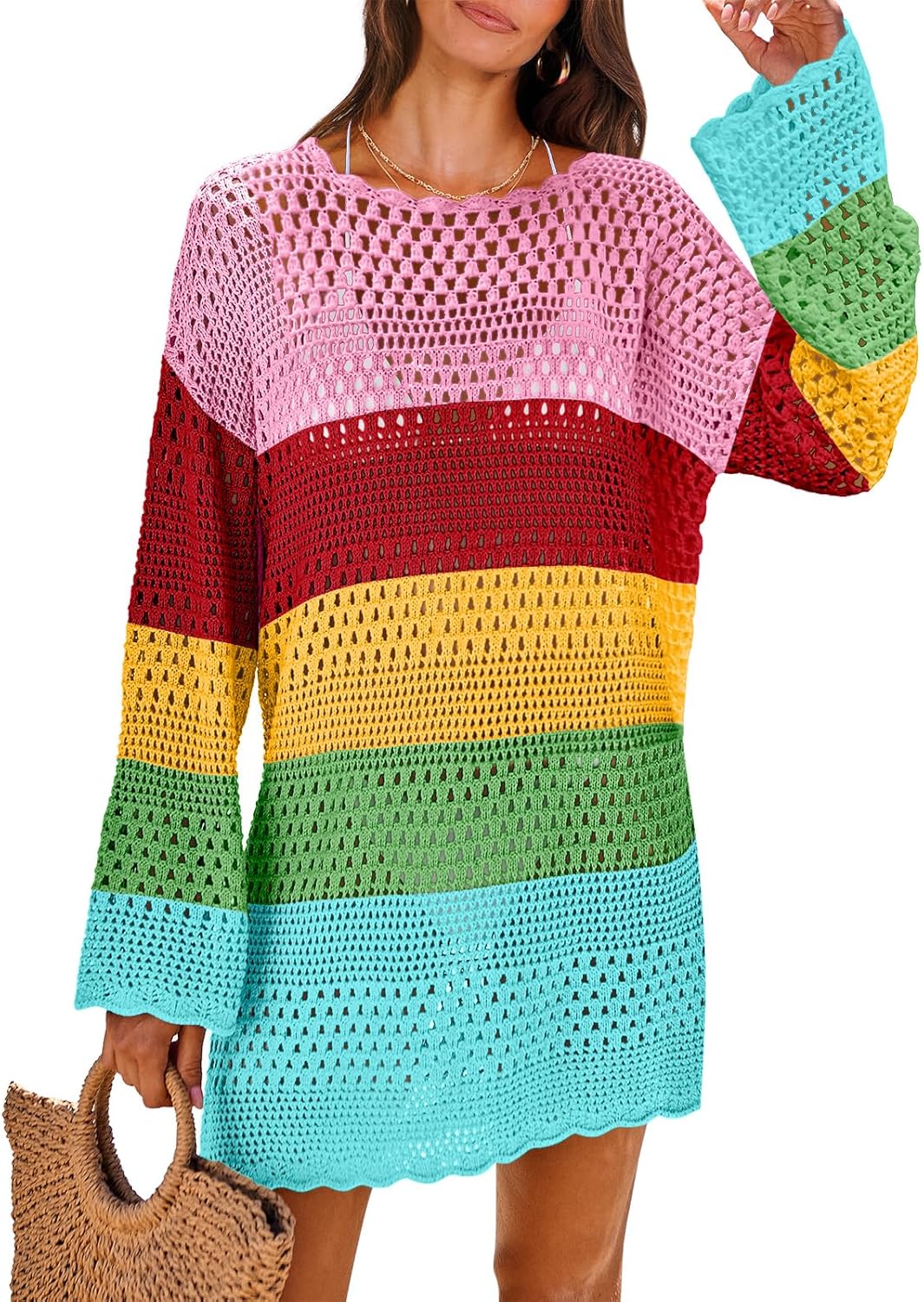 ANRABESS Women Swimsuit Crochet Swim Cover Up for Summer Fun