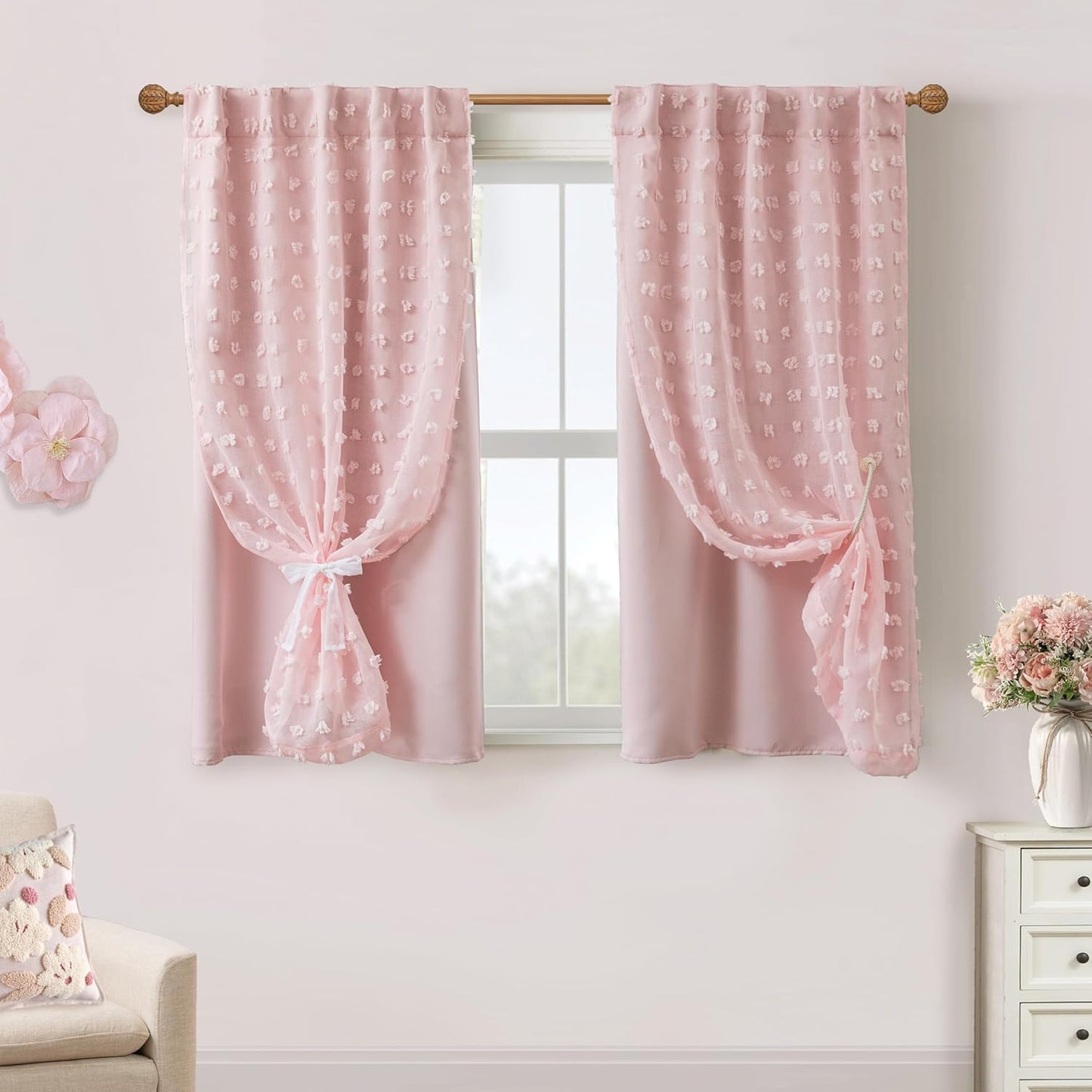 Short Curtains for Bedroom Windows with Pom Pom Ruffle Design