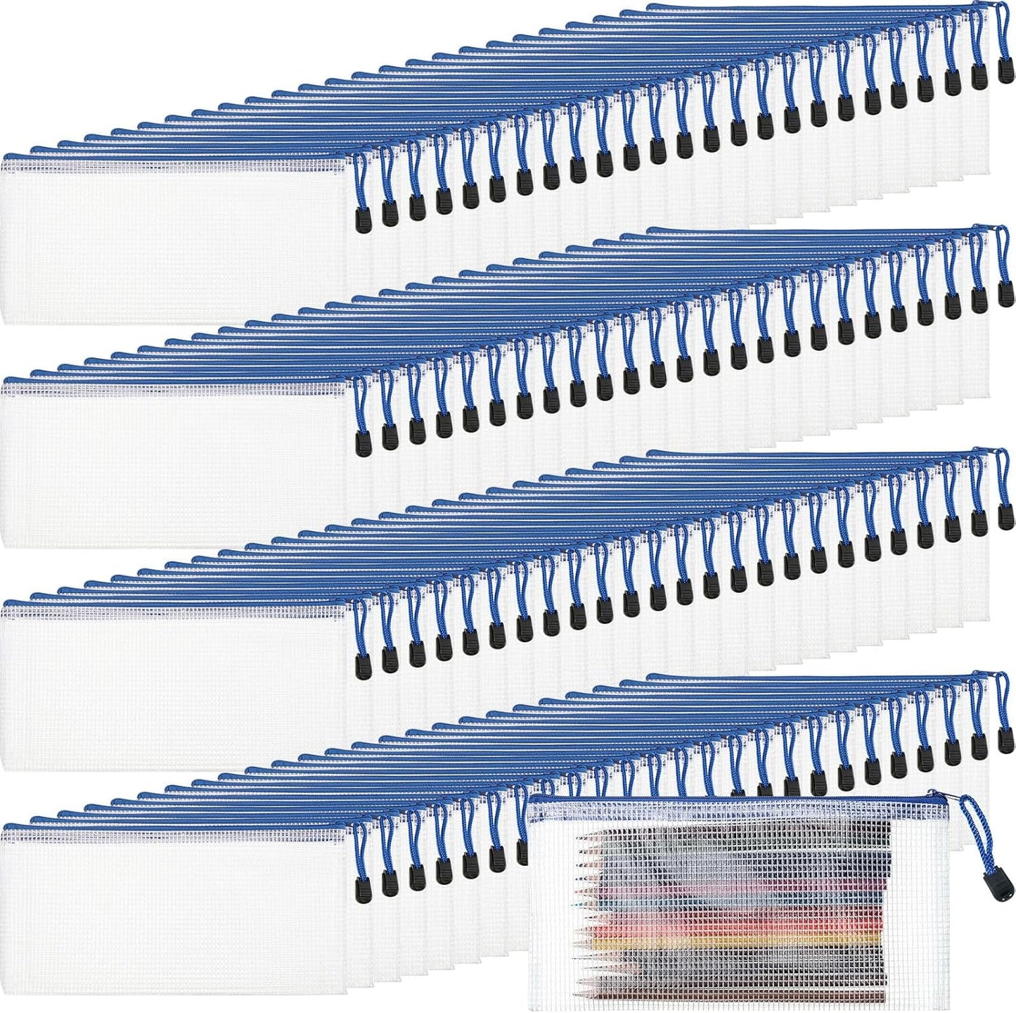 Handepo 100 Pack Mesh Zipper Pouch for Office and Travel Use