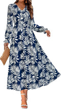 Long Sleeve Floral Maxi Dress - Smocked V Neck Boho A Line