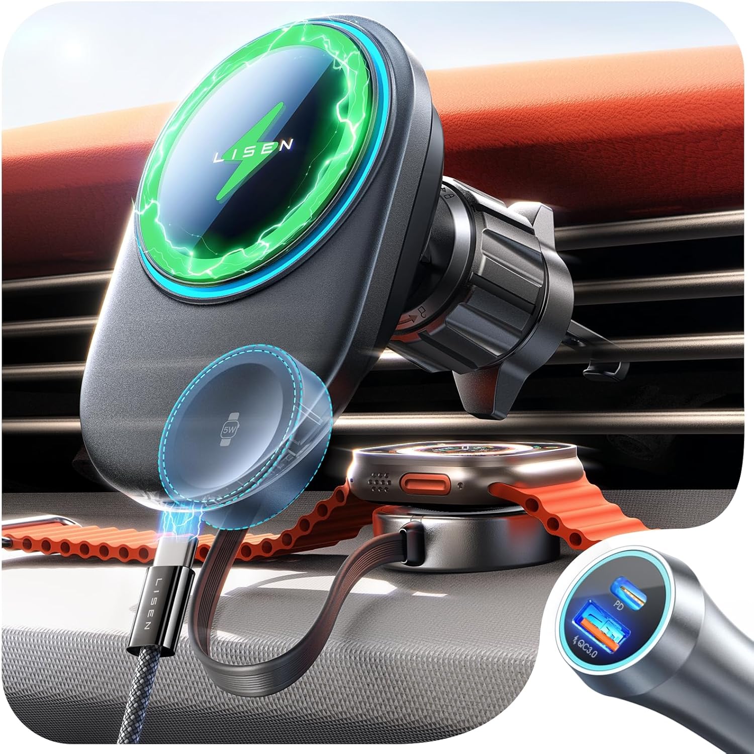 Ultra-Fast Charging: LISEN MagSafe Car Mount