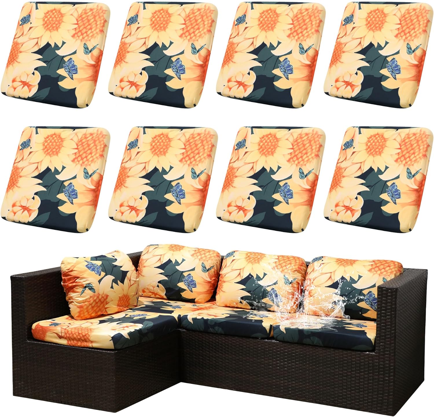 8Pcs Stretch Patio Cushion Covers for Outdoor Furniture Protection