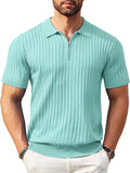 Men's Zipper Polo Shirt Ribbed Knit Short Sleeve - Casual Golf Shirts
