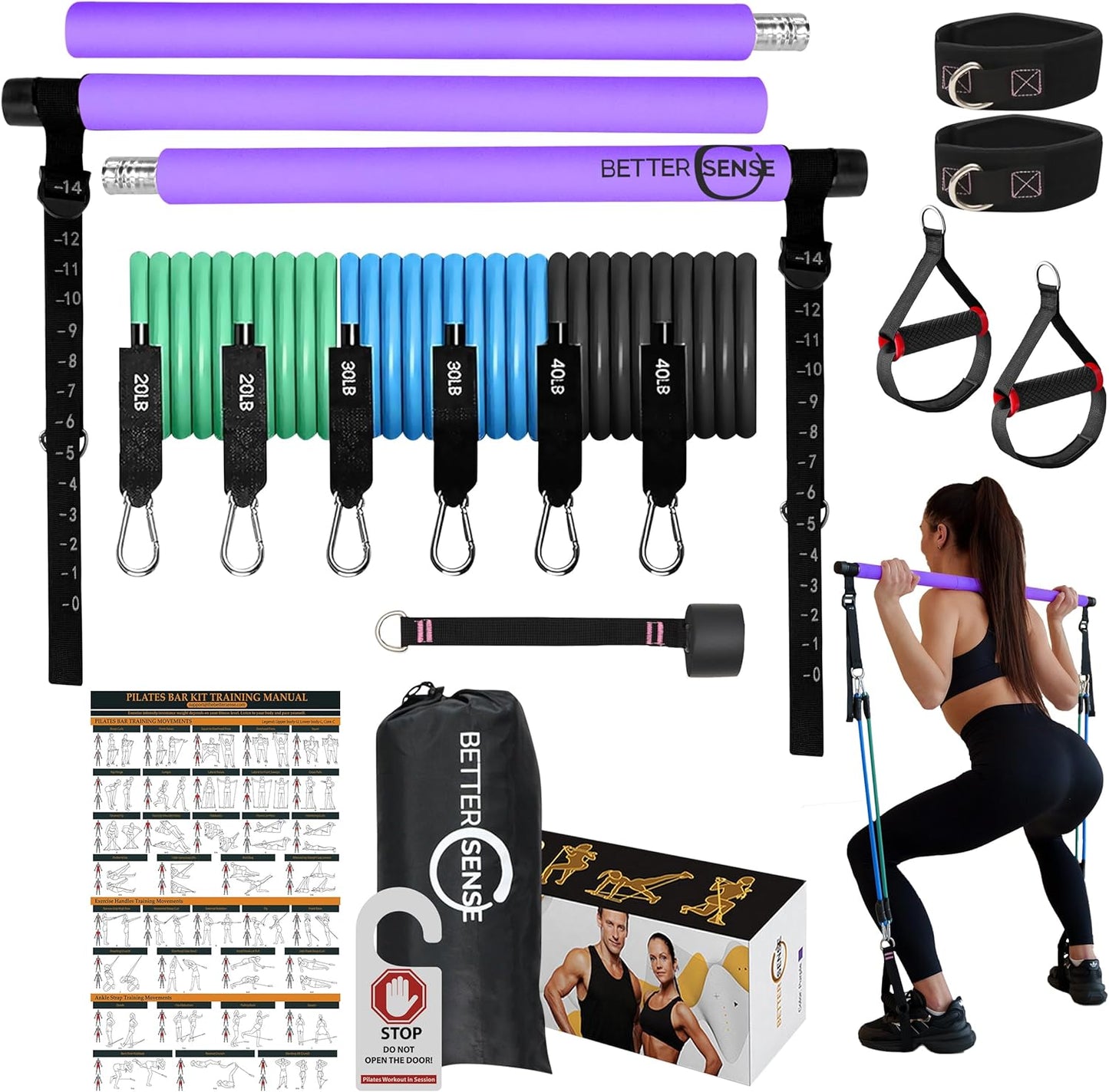 Upgraded Pilates Bar Kit for Home Workouts with Resistance Bands
