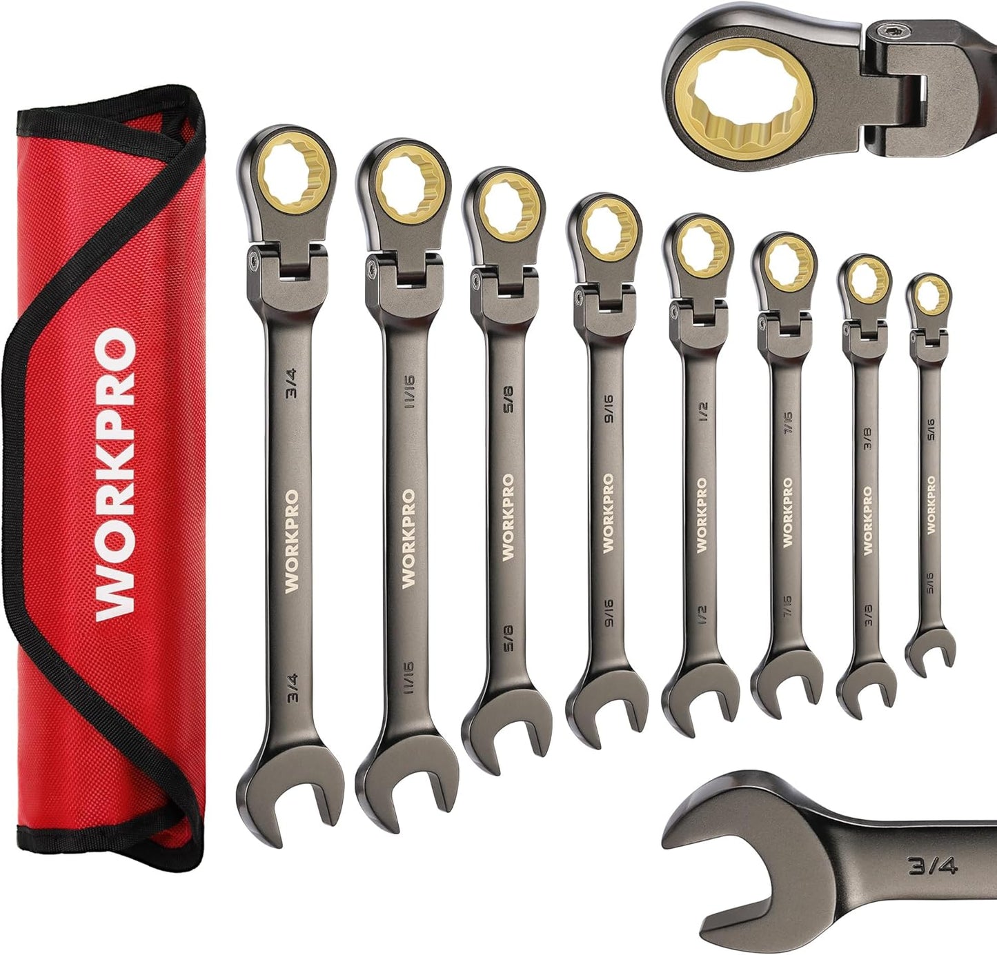 WORKPRO 8-piece Flex-Head Ratcheting Wrench Set for Mechanics