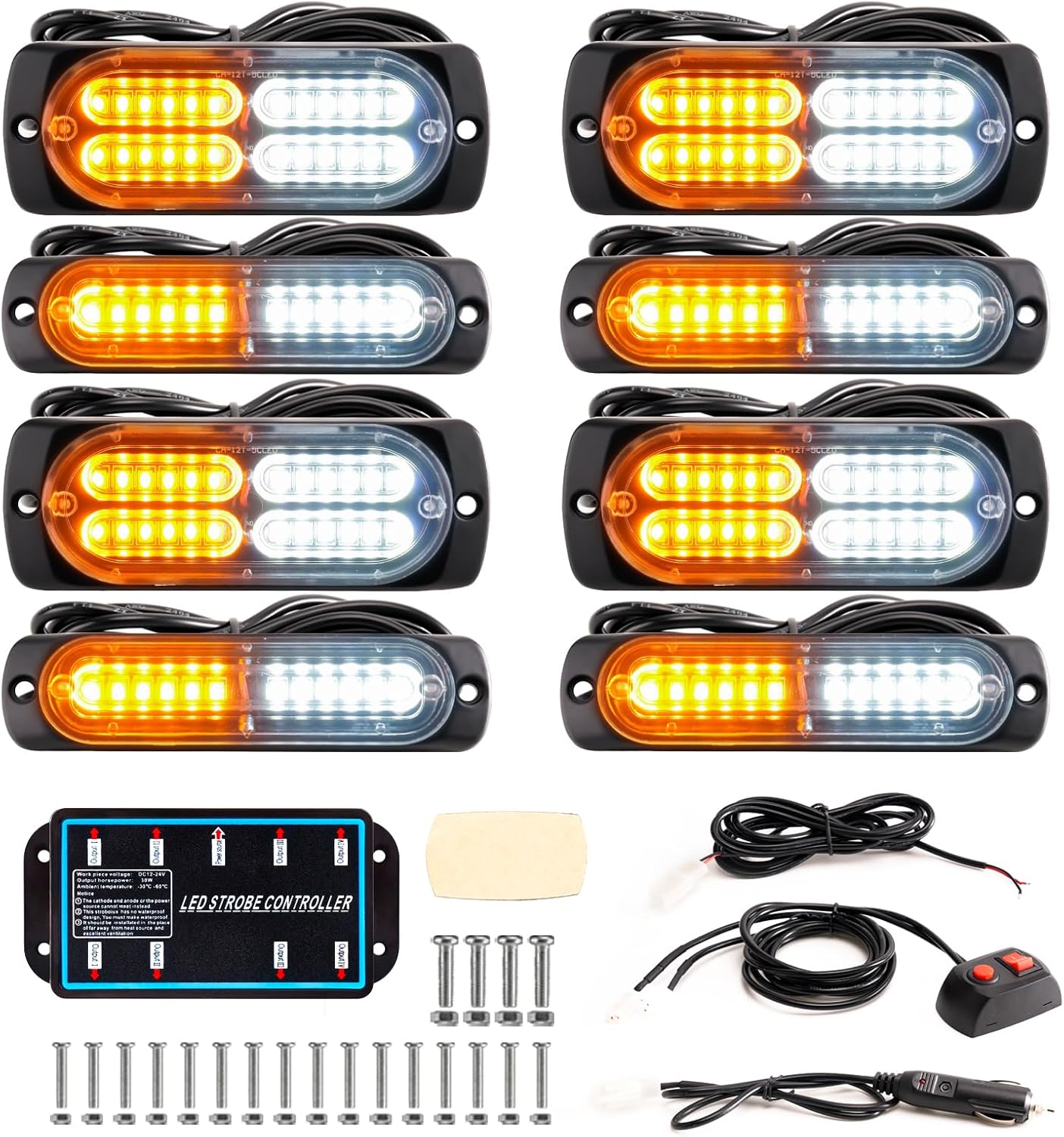 BooYu 8-pcs LED Emergency Strobe Lights for Vehicles & Trucks