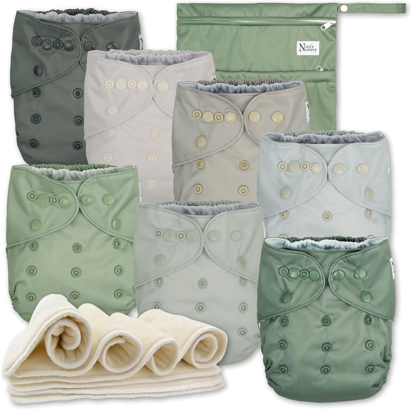 Nora's Nursery Cloth Diapers 7 Pack with Wet Bag for Babies