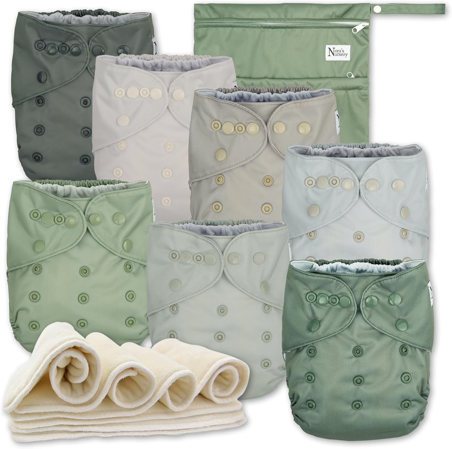 Nora's Nursery Cloth Diapers 7 Pack with Wet Bag for Babies