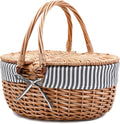 Wicker Picnic Basket with Lid and Handle - Sturdy Grey Stripe