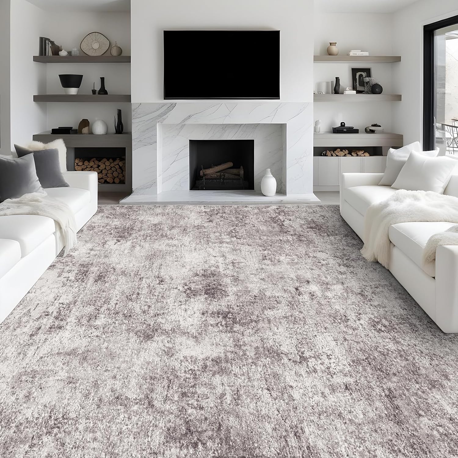 Abstract 9x12 Washable Rug: Modern Non Slip Area Rug for Home