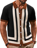 Mens Vintage Striped Polo Shirt - Soft Knitted Golf Style