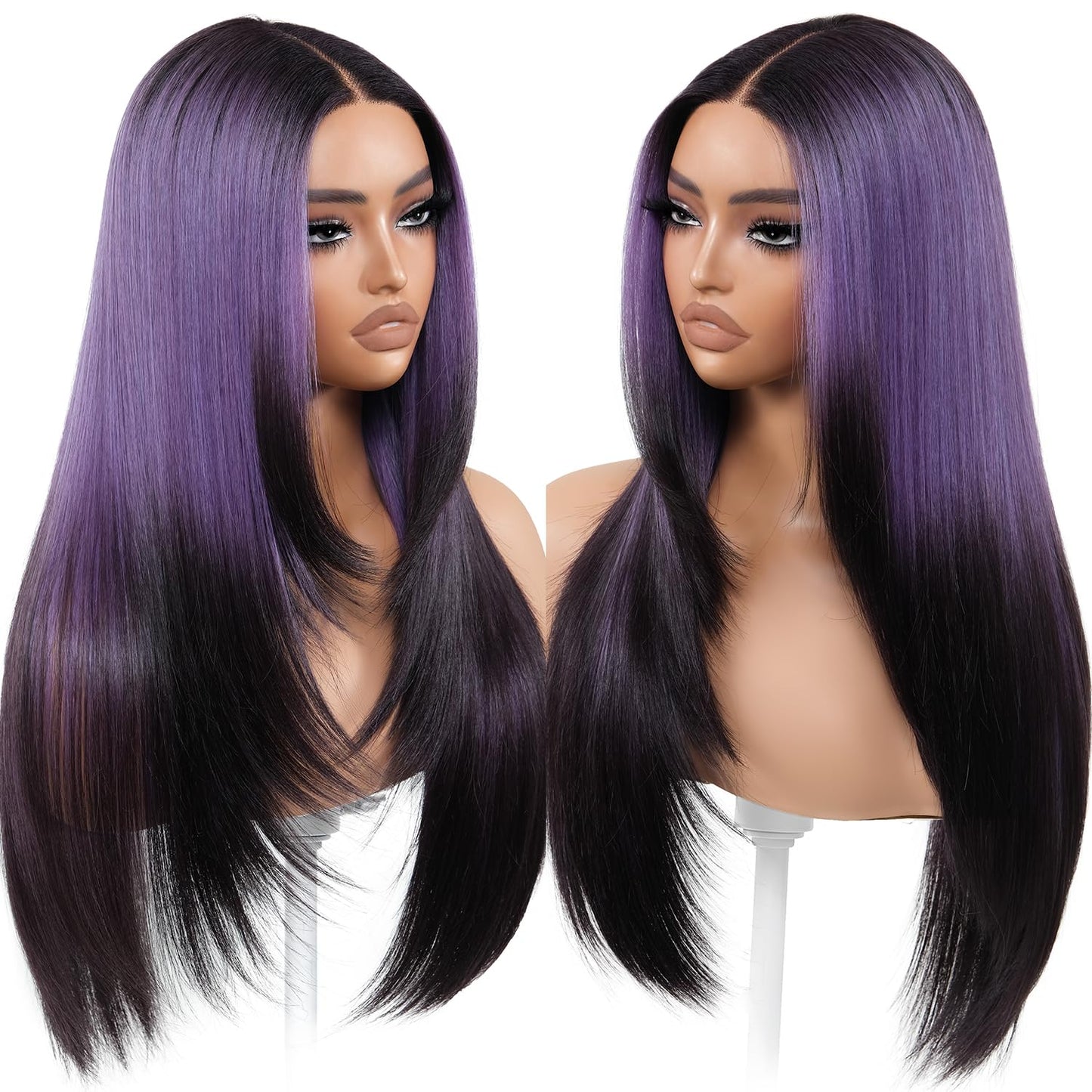 Ombre Purple Black Glueless Wig for Beginners - 26 Inch Style