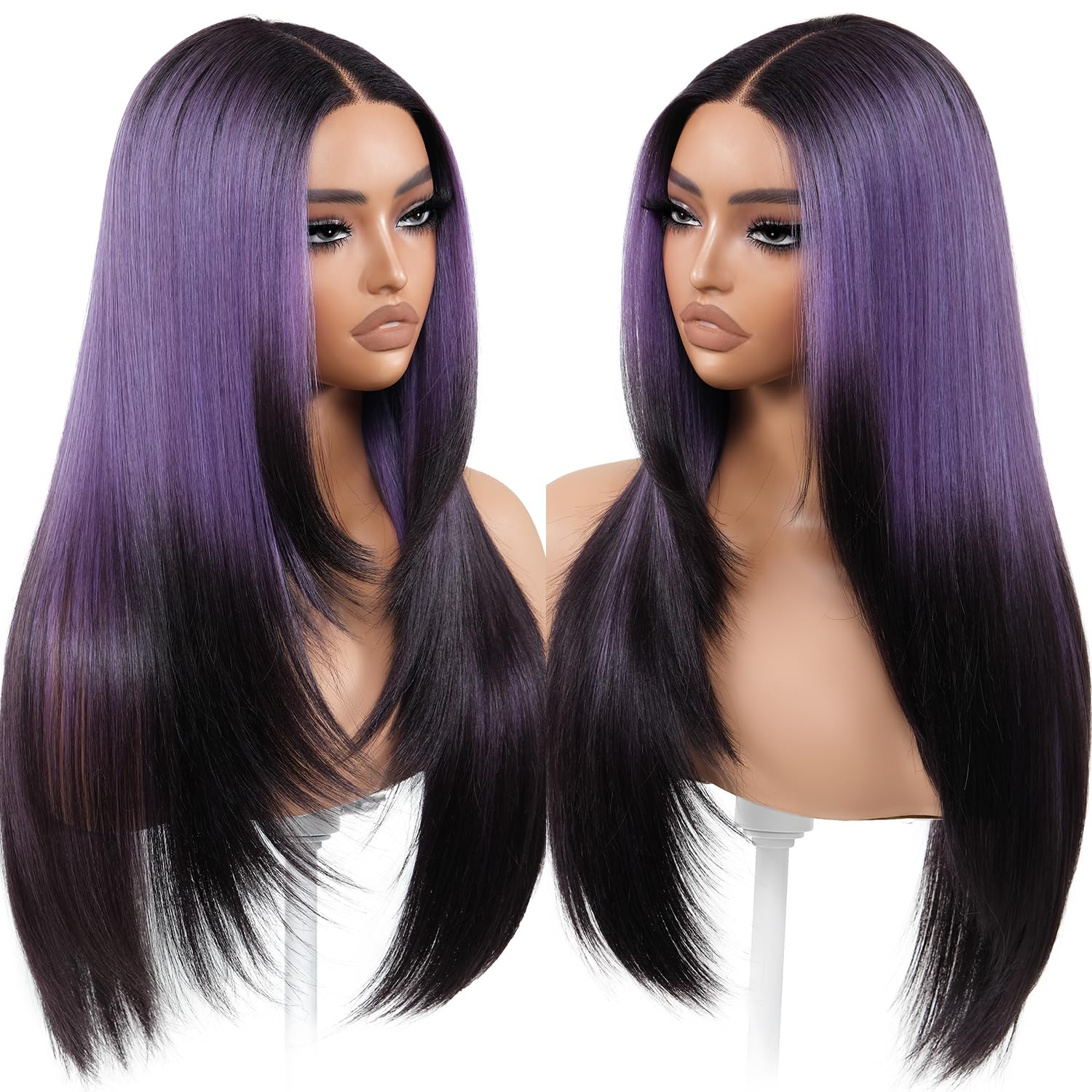 Ombre Purple Black Glueless Wig for Beginners - 26 Inch Style