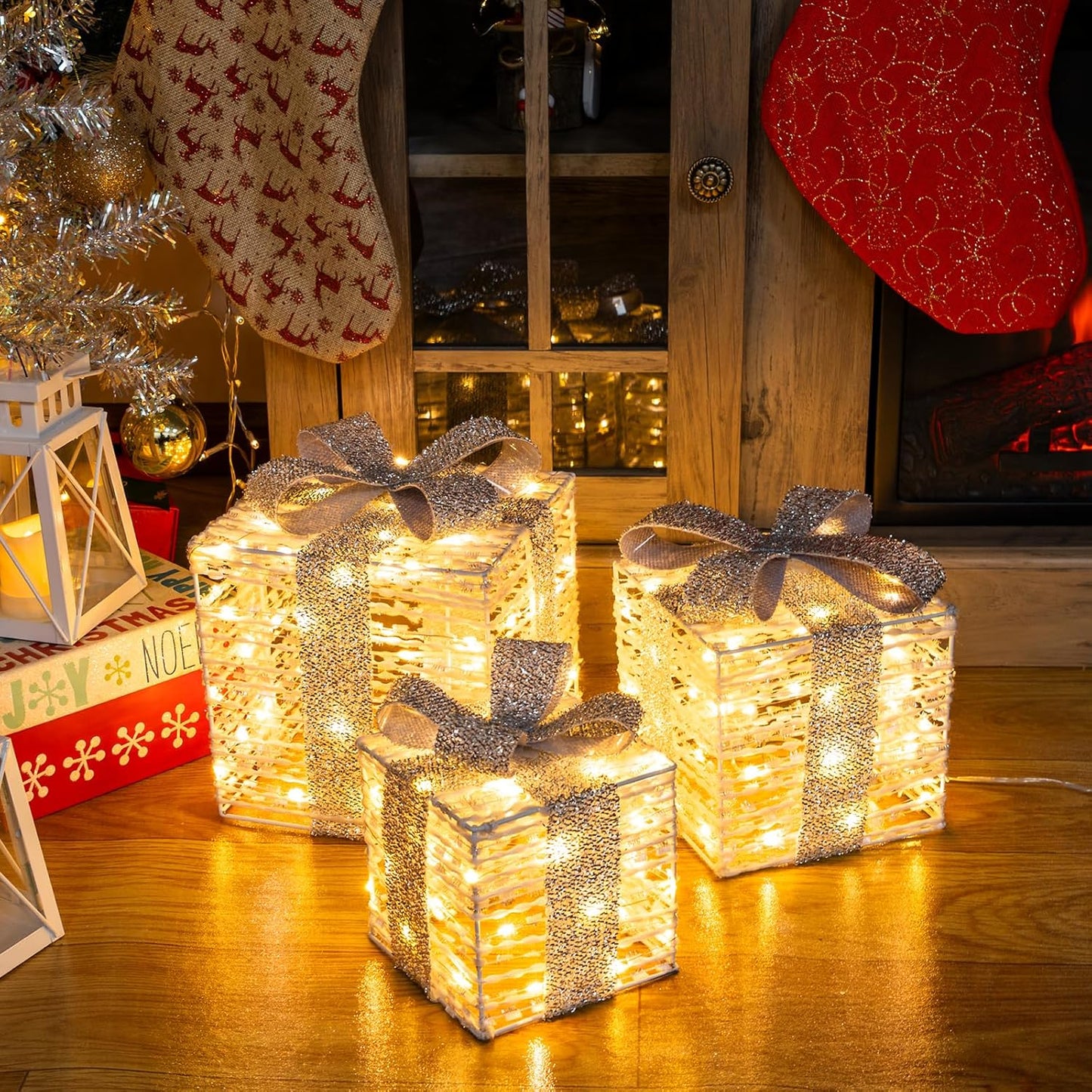 Set of 3 Christmas Lighted Gift Boxes for Holiday Decor
