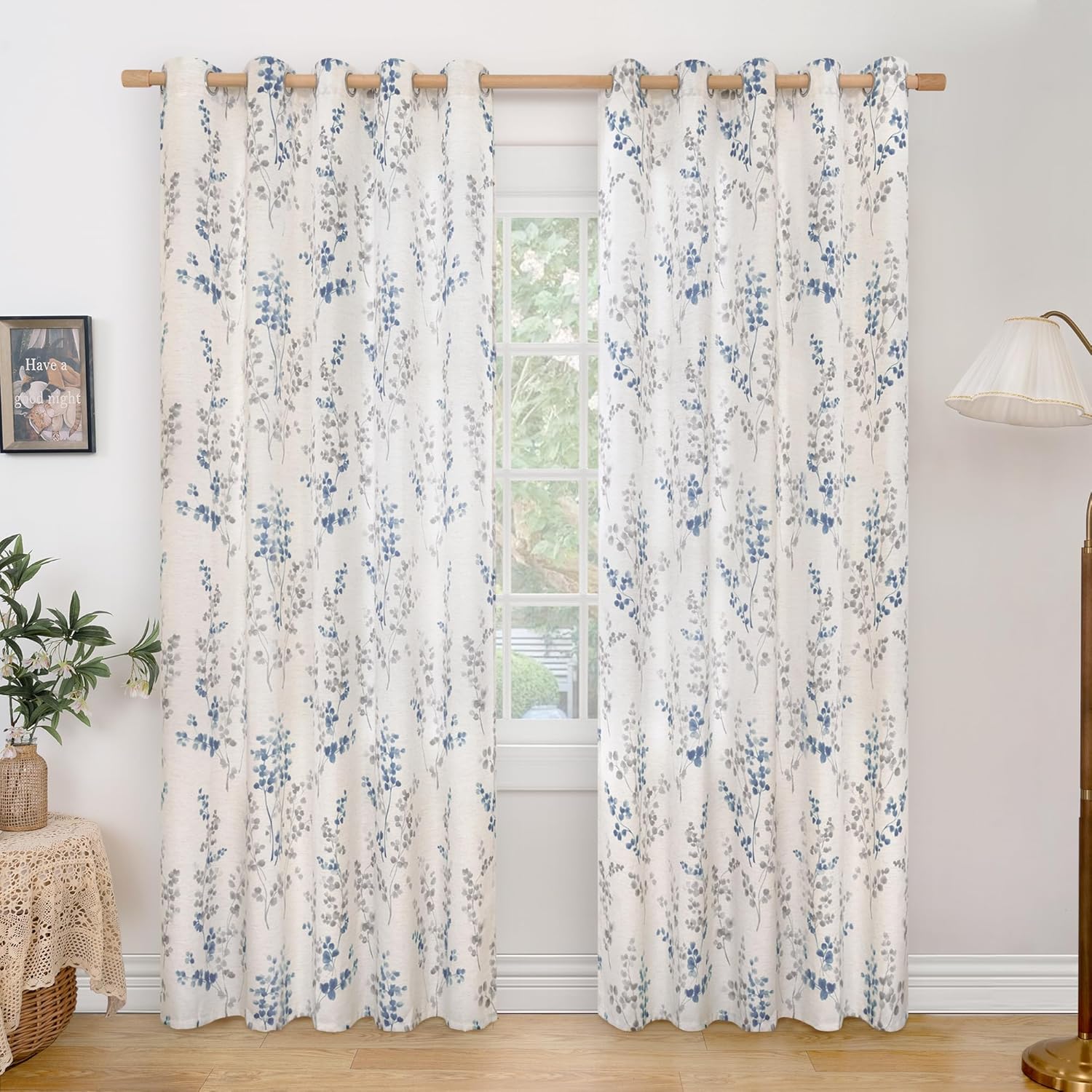 BGment Linen Curtains for Living Room - Floral Leaf Patterns