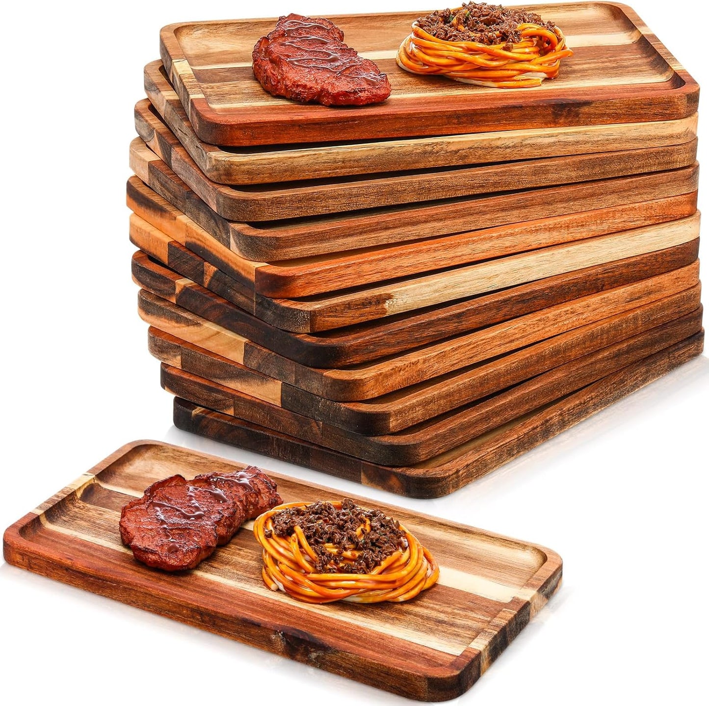 Acacia Wood Serving Tray Set for Charcuterie and Appetizers