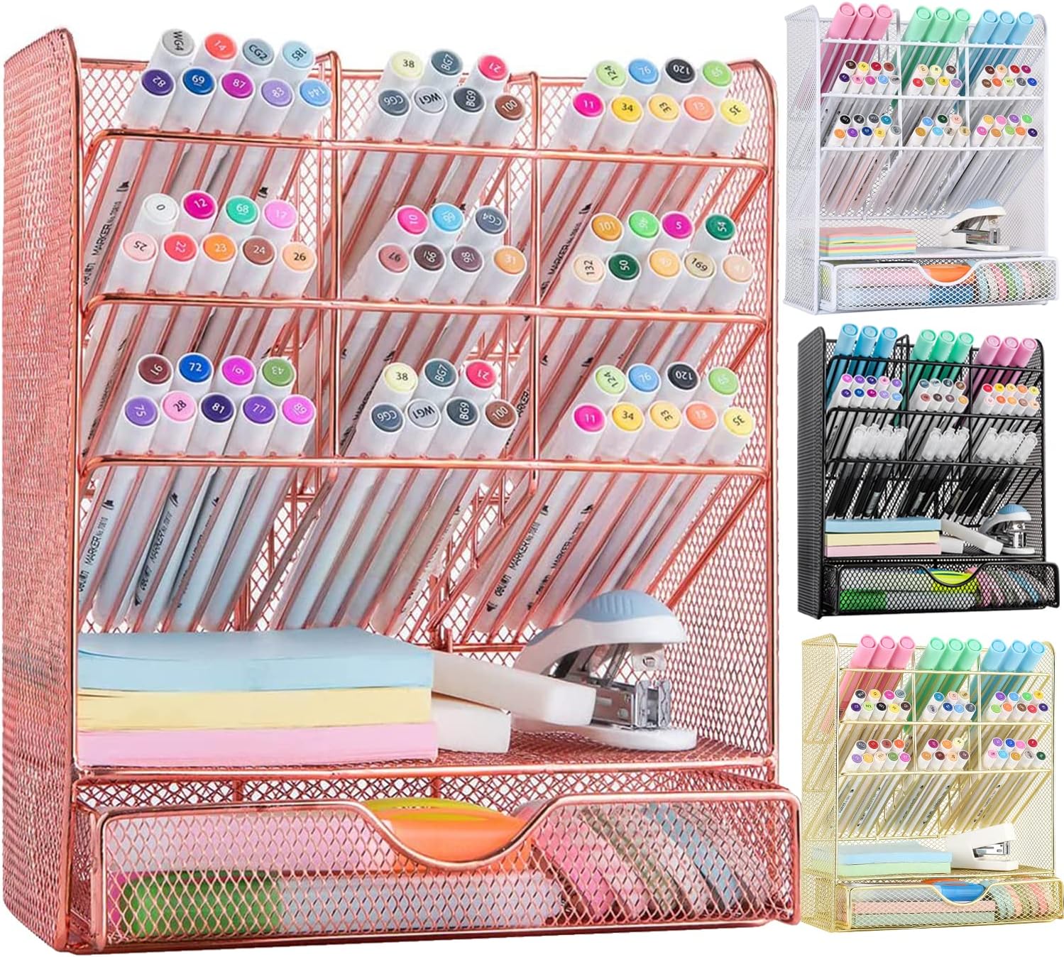 Spacrea Rose Gold Desk Organizer - 10 Compartments & Drawer