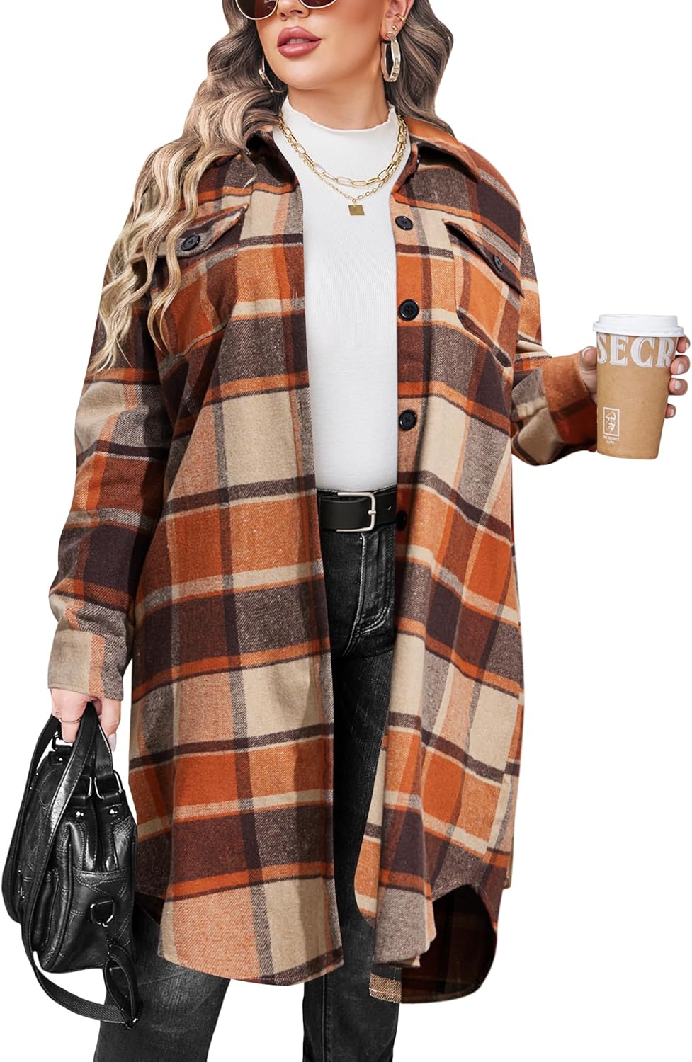 IN'VOLAND Plus Size Flannel Plaid Shirt for Stylish Comfort