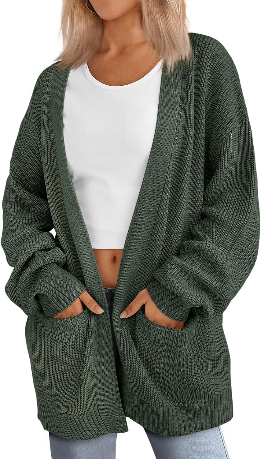 LILLUSORY Womens Oversized Cardigans Soft Knit Sweater with Pockets