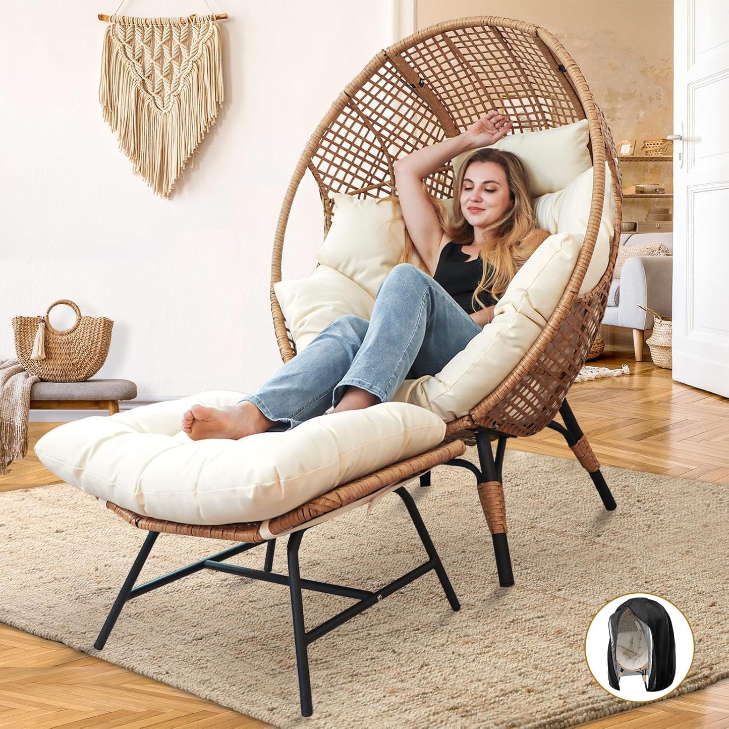 NICESOUL Extra Large Egg Chair with Ottoman for Ultimate Comfort