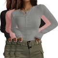 Ekouaer Women's Long Sleeve Henley Tops 3-Pack - Slim Ribbed Base knit