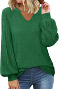 Womens V Neck Chunky Knit Pullover Sweater - Slouchy Cozy Fit