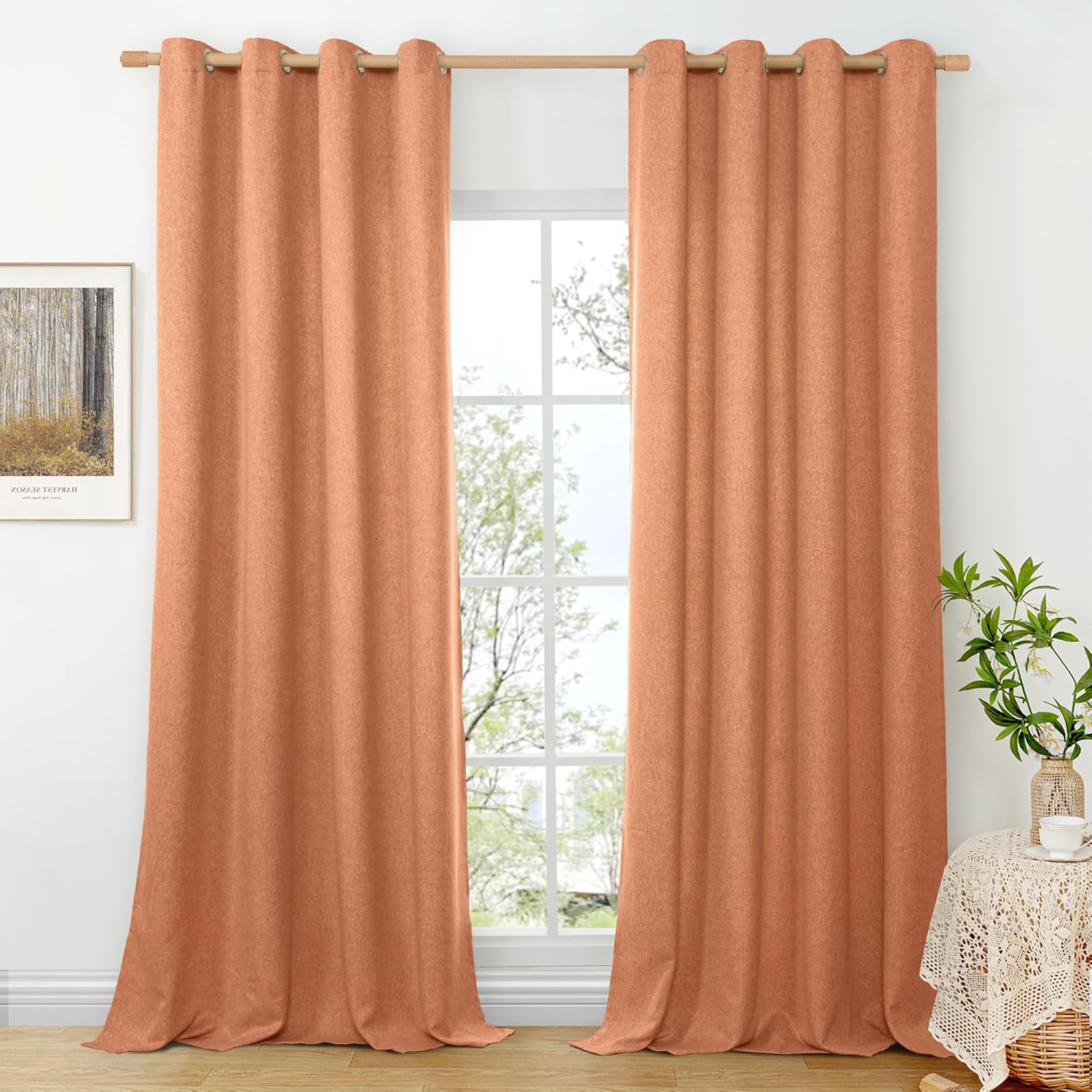 BGment 95 Inch Terracotta Linen Curtains for Living Room Style