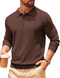 Men Long Sleeve Polo Sweater Knitted Slim Fit Waffle Collar - Warm