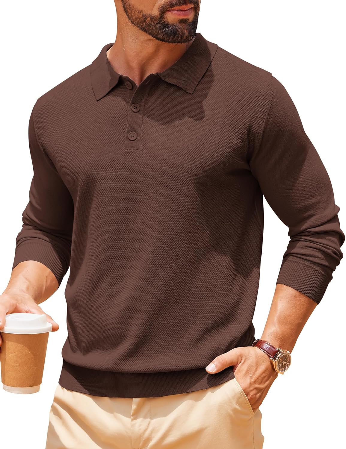 Men Long Sleeve Polo Sweater for Stylish Comfort and Versatility