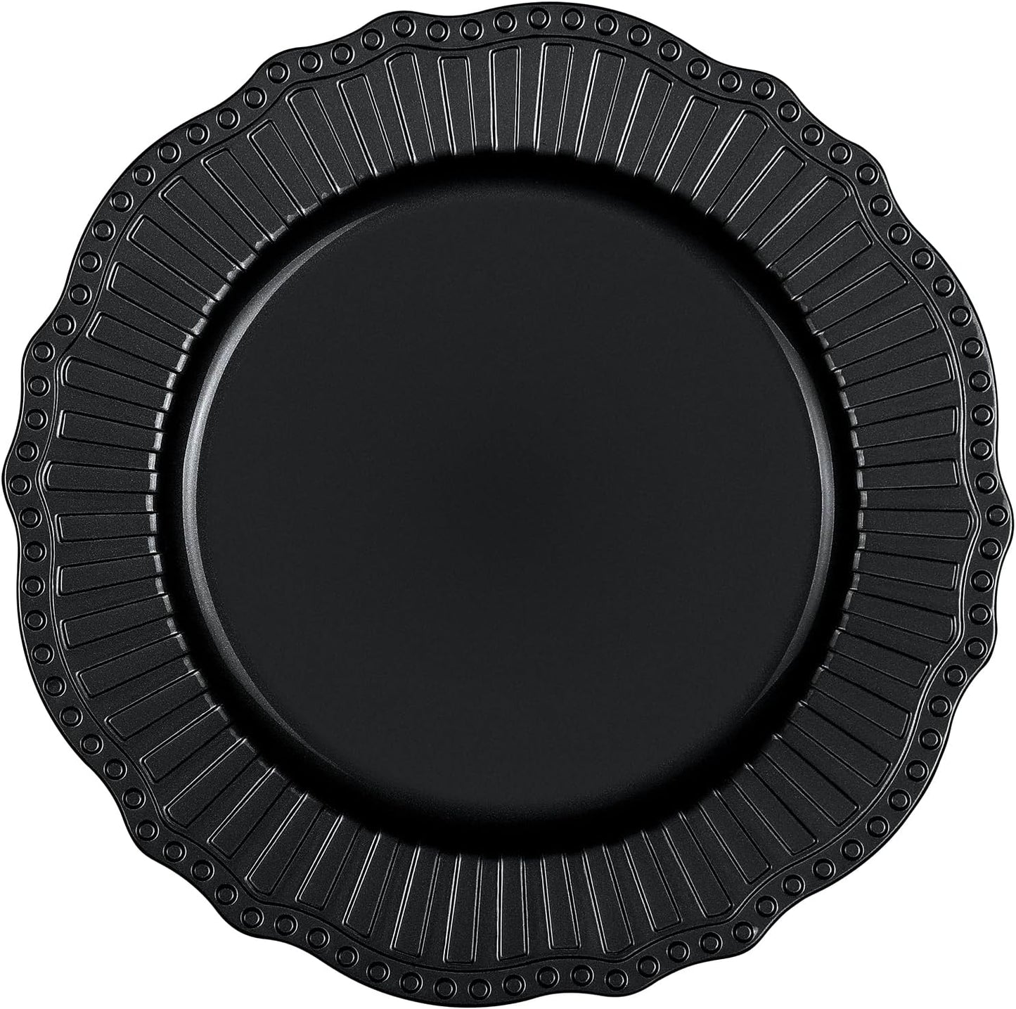 Black Charger Plates Set - Elegant Vintage Plastic Dinnerware