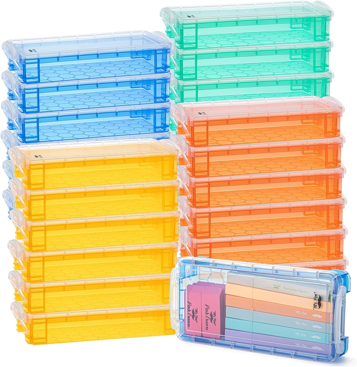 Mr. Pen Pencil Box Set - 24 Colorful Storage Cases for Organization