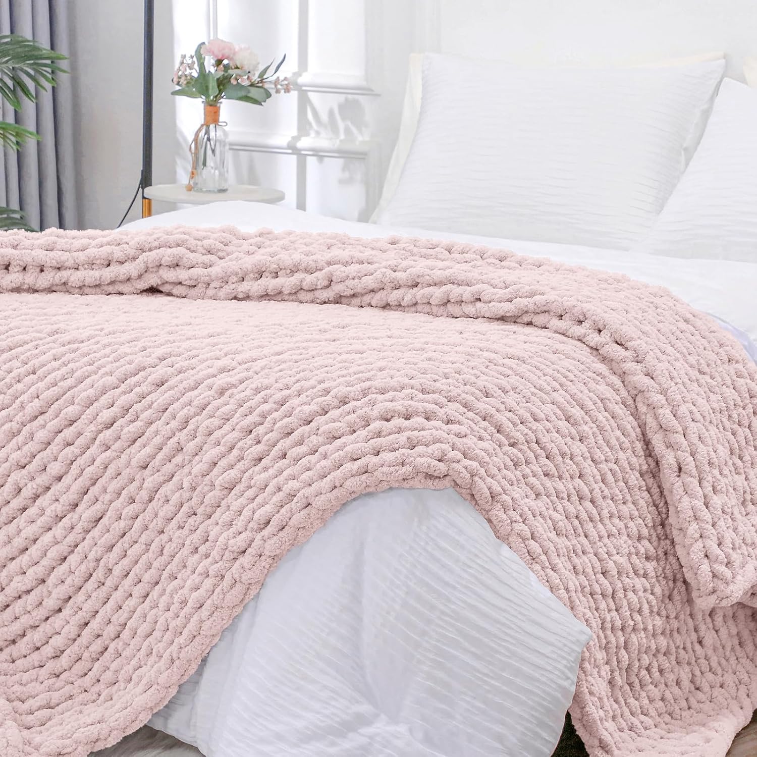 Bigacogo Chunky Knit Throw Blanket for Couch, Cozy Soft Design